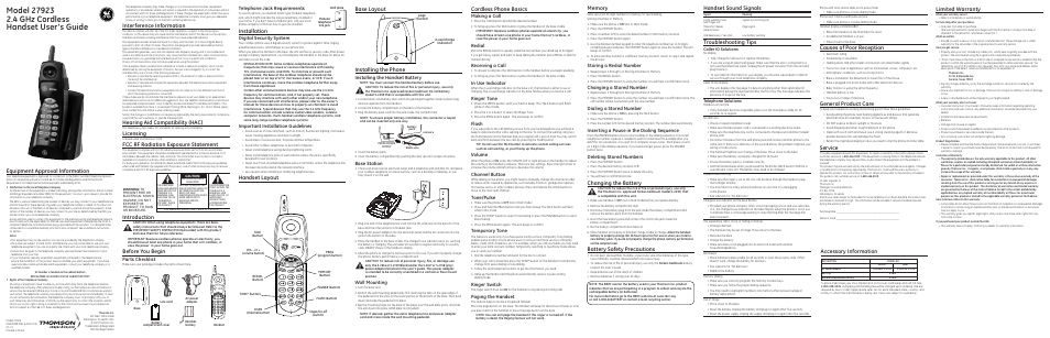 GE 27923 User Manual | 2 pages