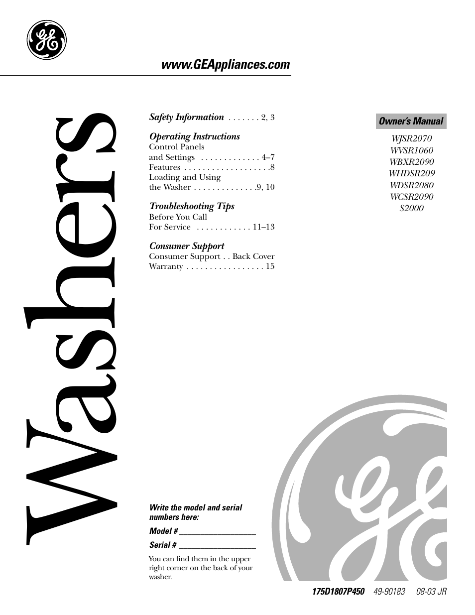 GE WBXR2090 User Manual | 16 pages