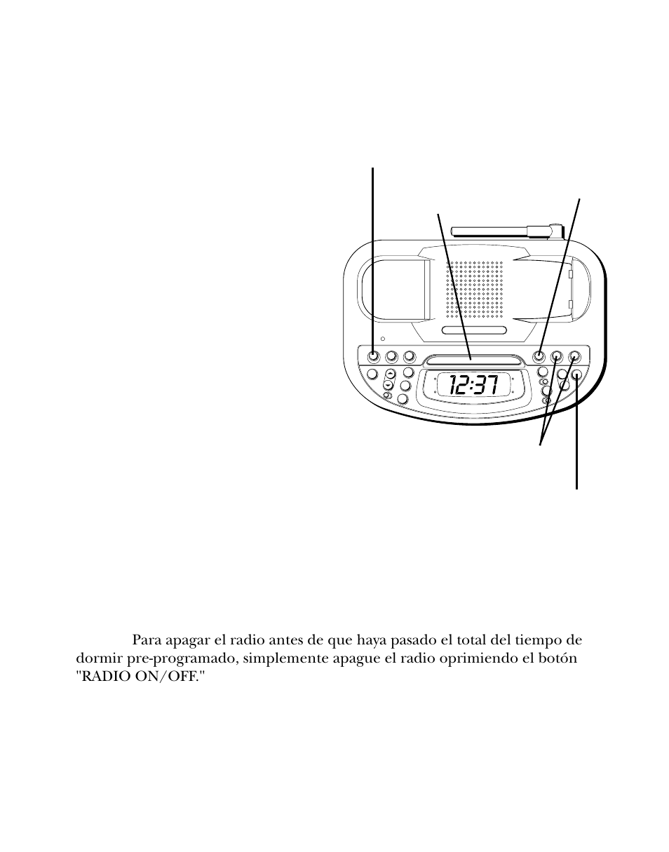Botón recordatorio "snooze, Botón para dormir ("sleep"), Luz nocturna | Otón, Recordatorio, Snooze, Para, Ormir, Sleep"), Octurna | GE 26980 User Manual | Page 45 / 64
