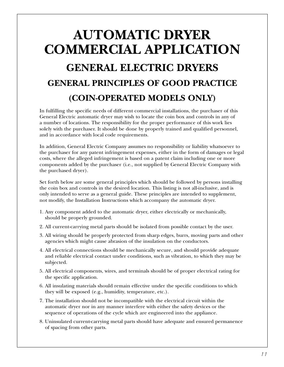 General principles of good practice, Automatic dryer commercial application, General electric dryers | GE DCCD330 User Manual | Page 11 / 12