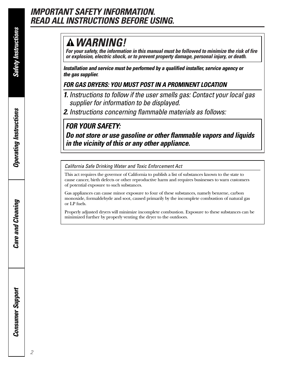 Safety information, Warning | GE DCCD330 User Manual | Page 2 / 12