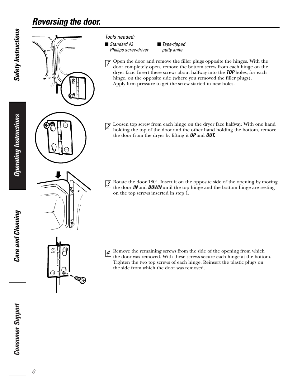 Reversing the door | GE DCCD330 User Manual | Page 6 / 12