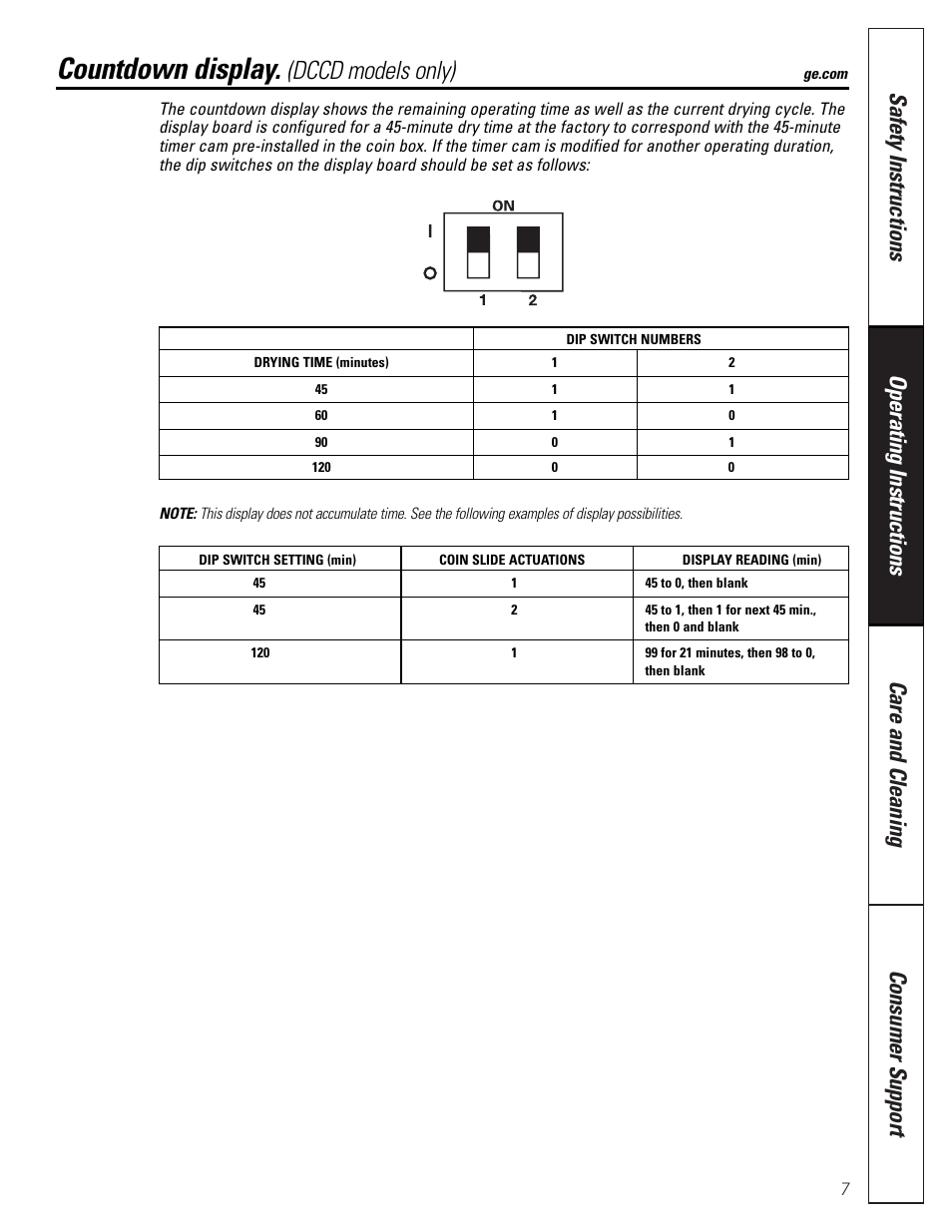 Countdown display, Dccd models only) | GE DCCD330 User Manual | Page 7 / 12