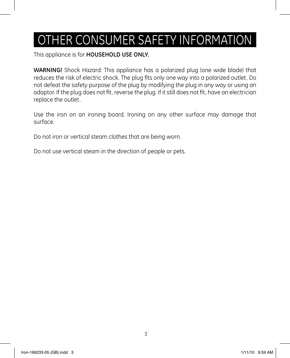 Other consumer safety information | GE 169233 User Manual | Page 3 / 15