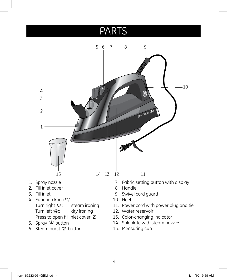 Parts | GE 169233 User Manual | Page 4 / 15