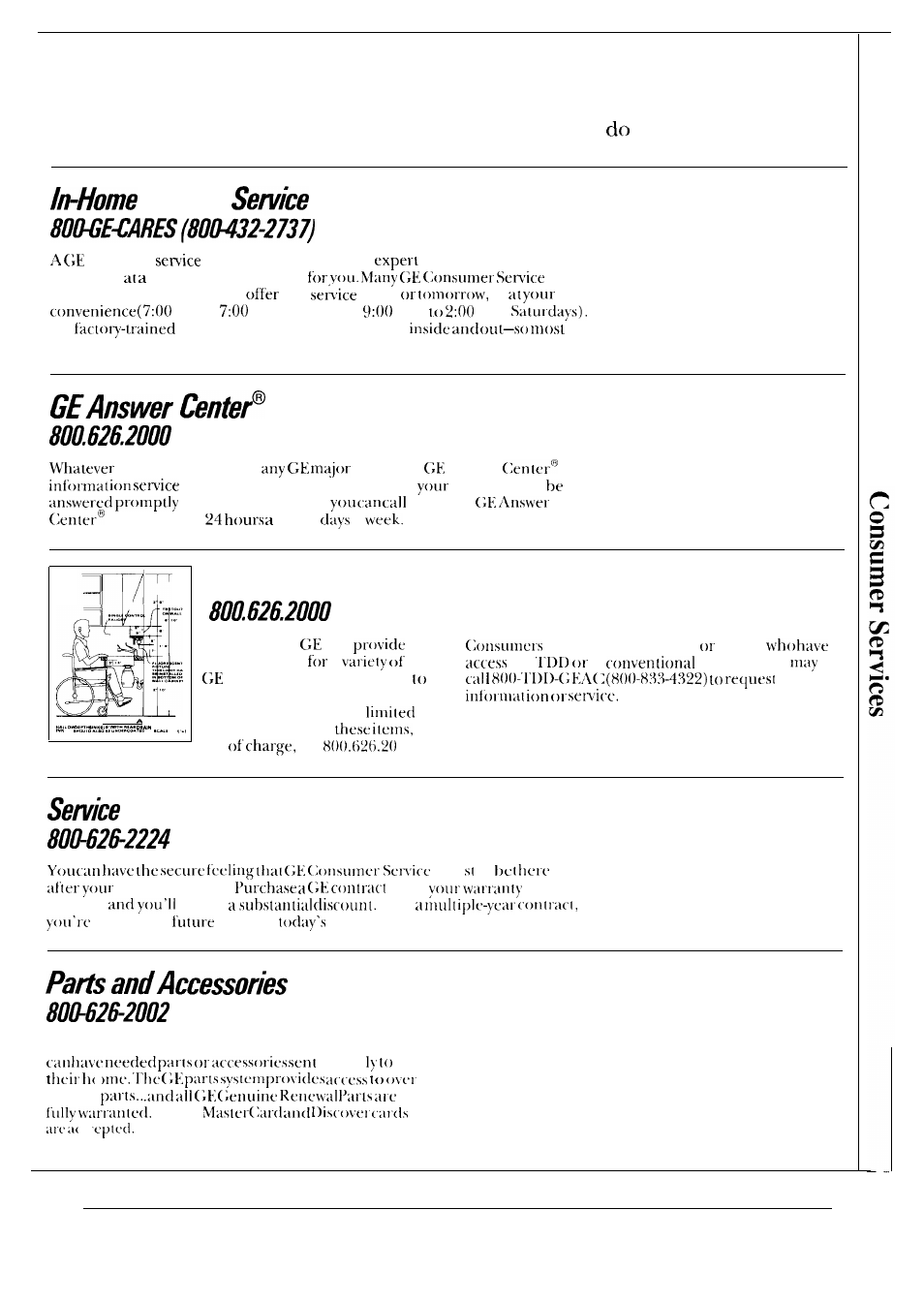 Consumer services, We’ll be there, Repair | For customers with special needs, Contracts | GE WA8607SCL User Manual | Page 23 / 24
