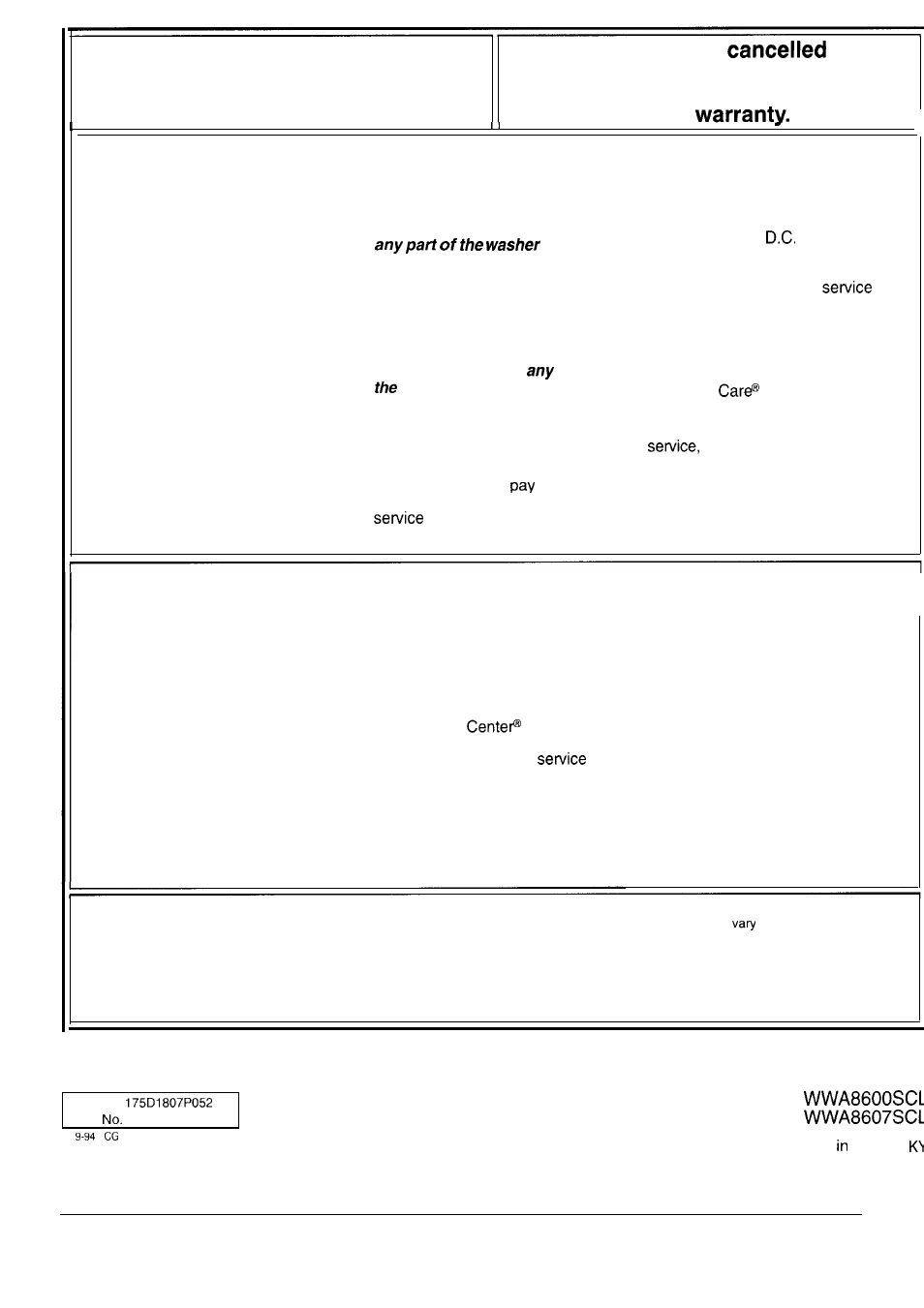 Cover, Warranty, Your ge automatic clothes washer | What is not covered | GE WA8607SCL User Manual | Page 24 / 24