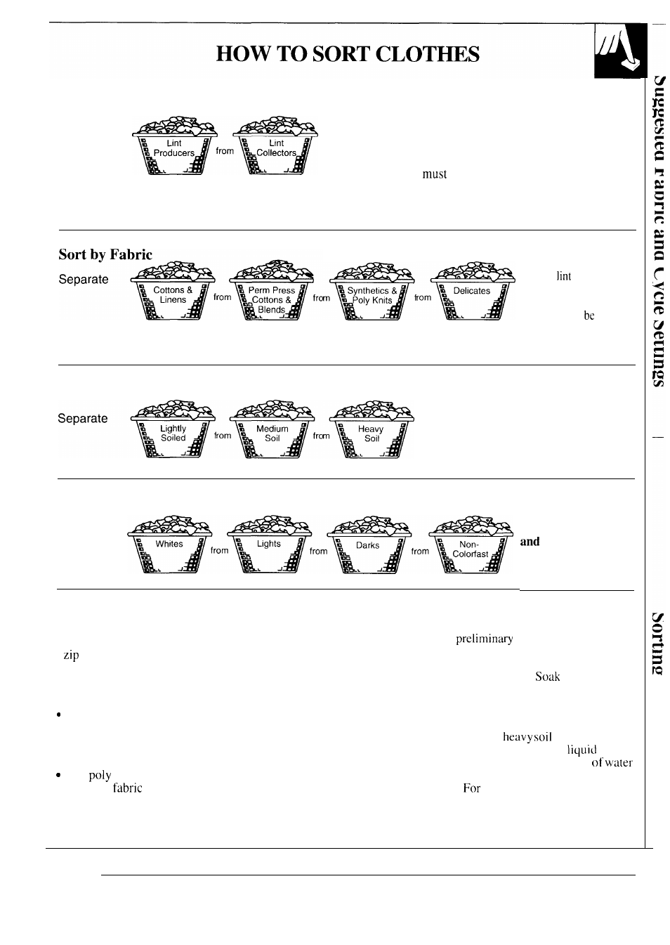 Sort by surface texture, Sort by soil sort by color | GE WA8607SCL User Manual | Page 9 / 24