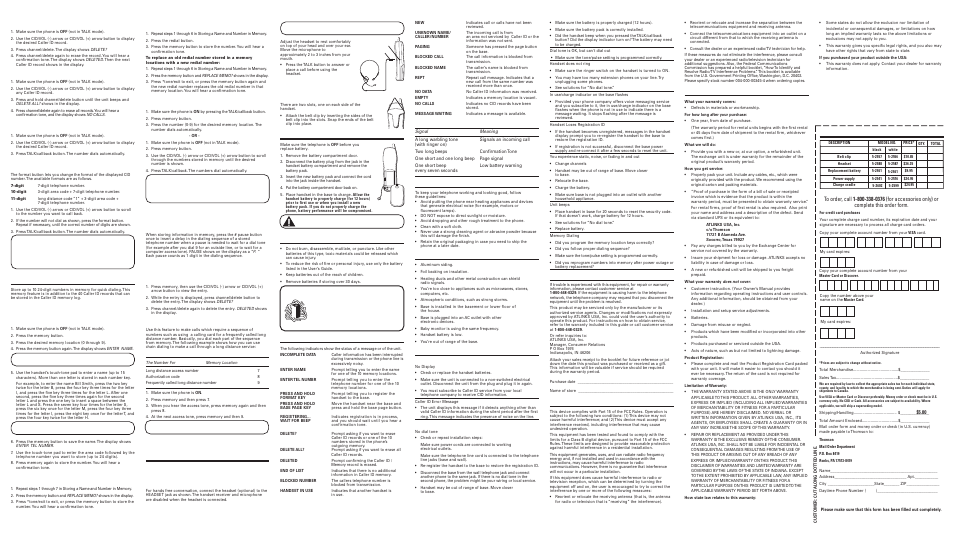 Cid n, Cid r, Emory | Eadset, Peration, Hanging, Attery, Afety, Recautions, Isplay | GE 16154820 User Manual | Page 2 / 2