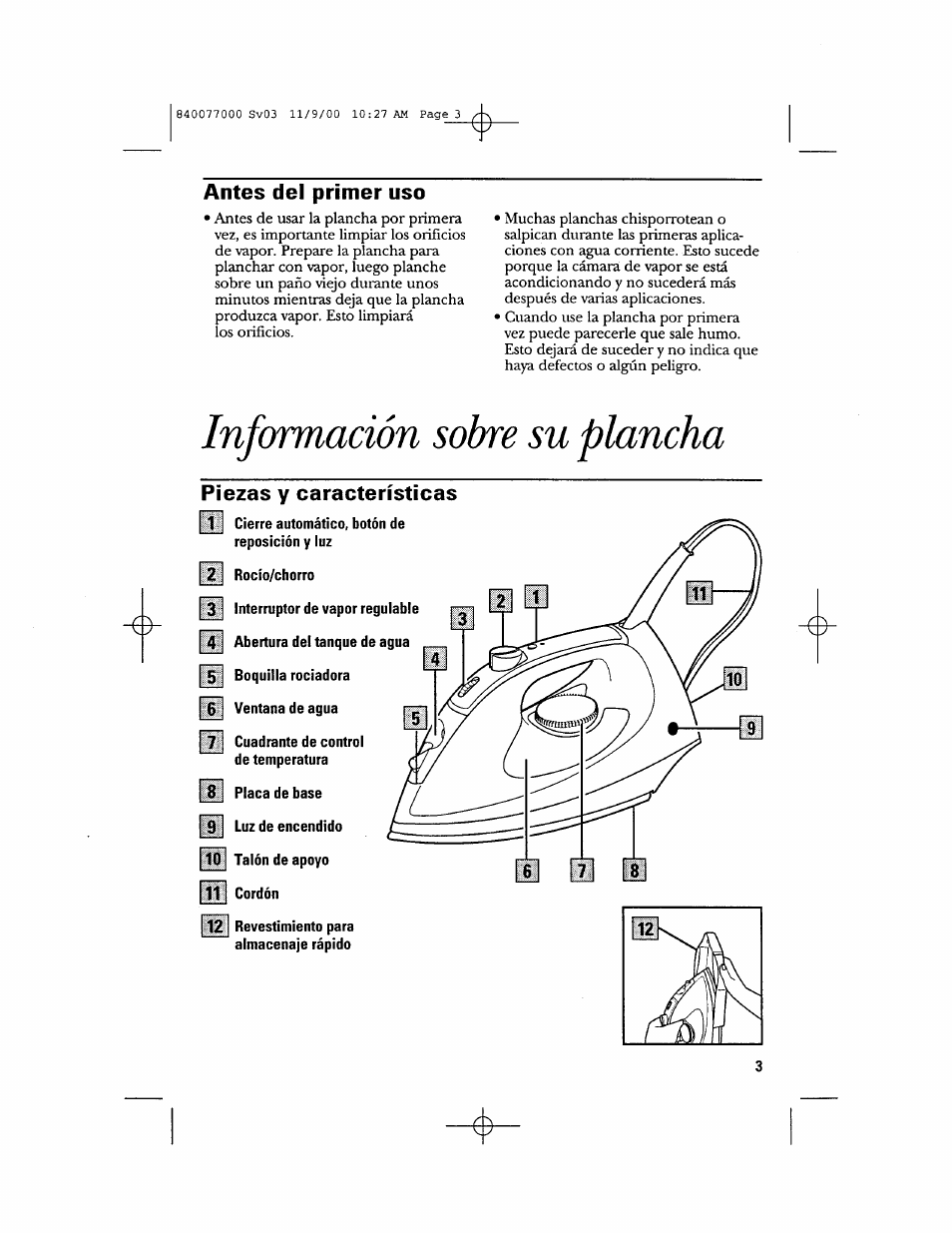 121 revestimiento para almacenaje rápido, Información sobre su plancha | GE 106761 User Manual | Page 11 / 16