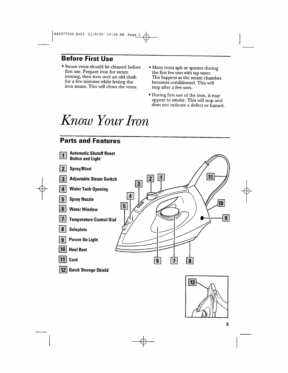 Know your iron | GE 106761 User Manual | Page 3 / 16