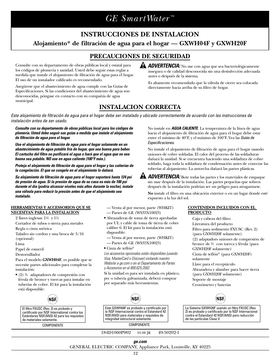 GE SmartWater GXWH04F User Manual | Page 12 / 16