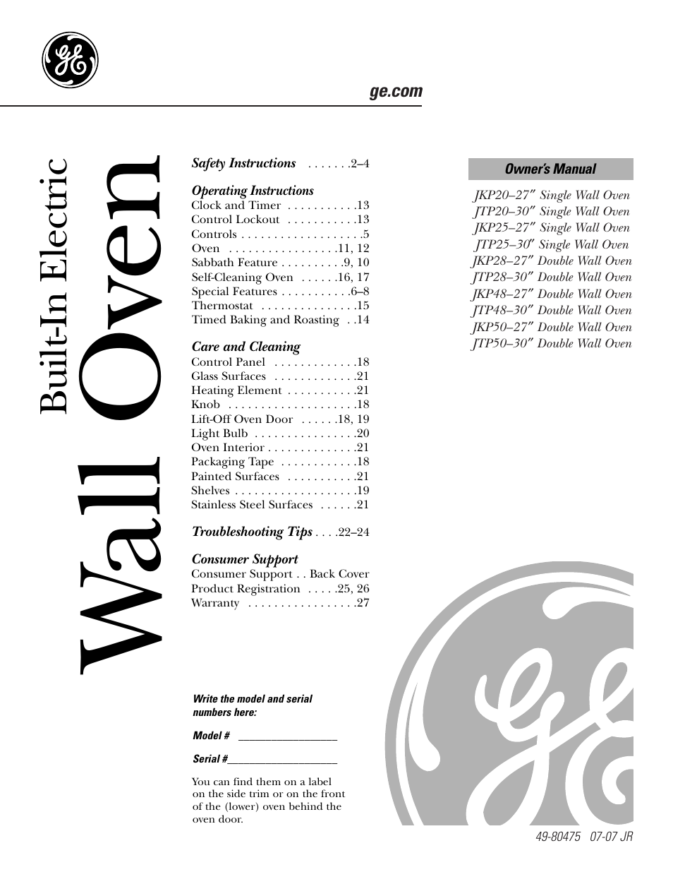 GE JKP2527 User Manual | 28 pages
