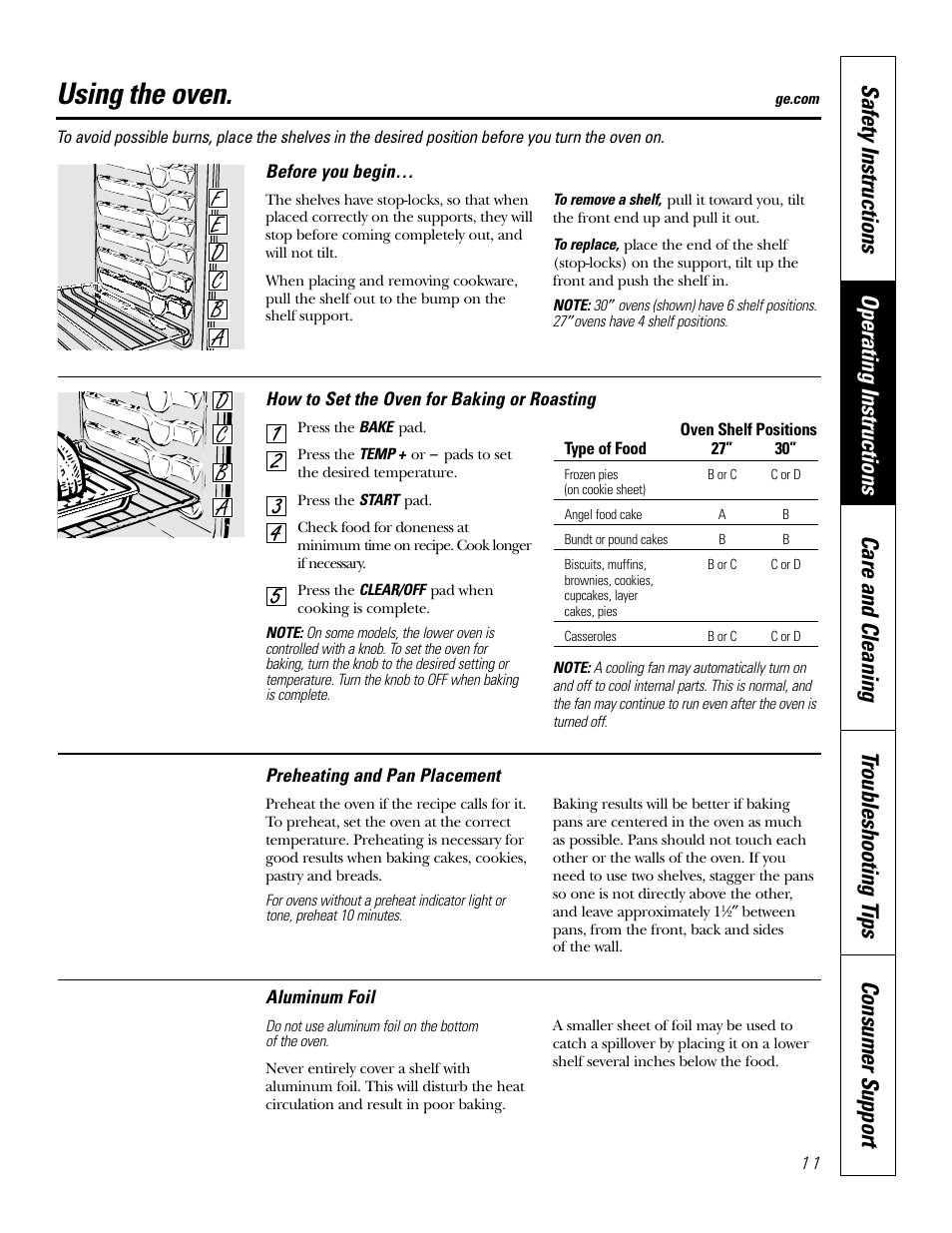 Oven, Oven , 12, Using the oven | GE JKP2527 User Manual | Page 11 / 28