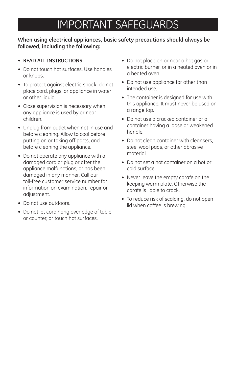 Important safeguards | GE 681131691017 User Manual | Page 2 / 9