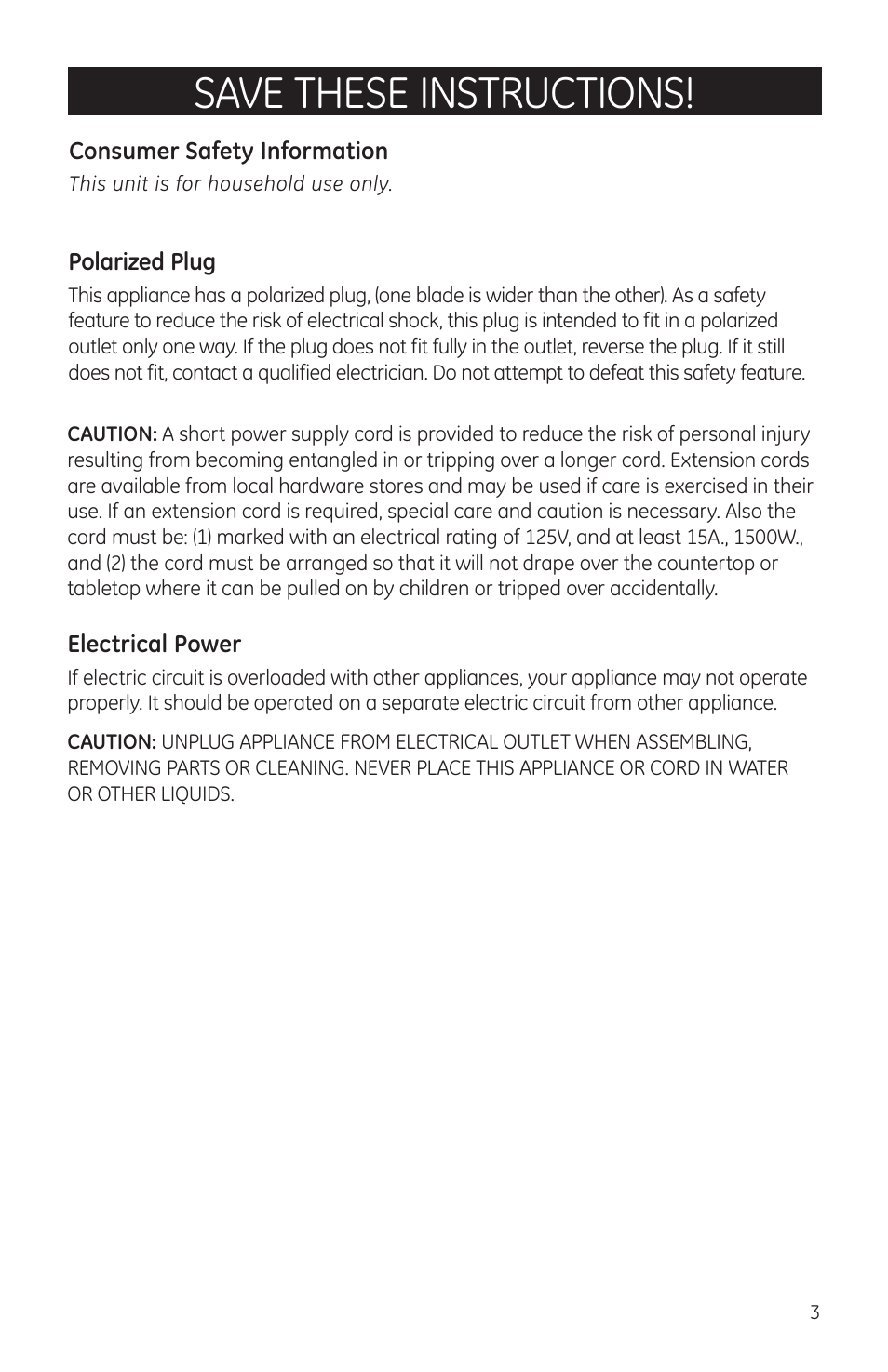 Save these instructions | GE 681131691017 User Manual | Page 3 / 9