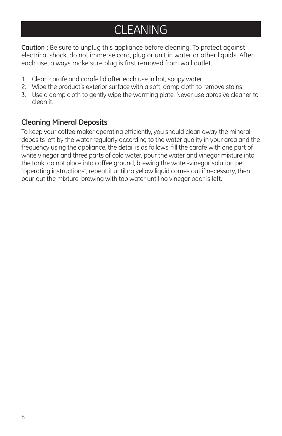 Cleaning | GE 681131691017 User Manual | Page 8 / 9