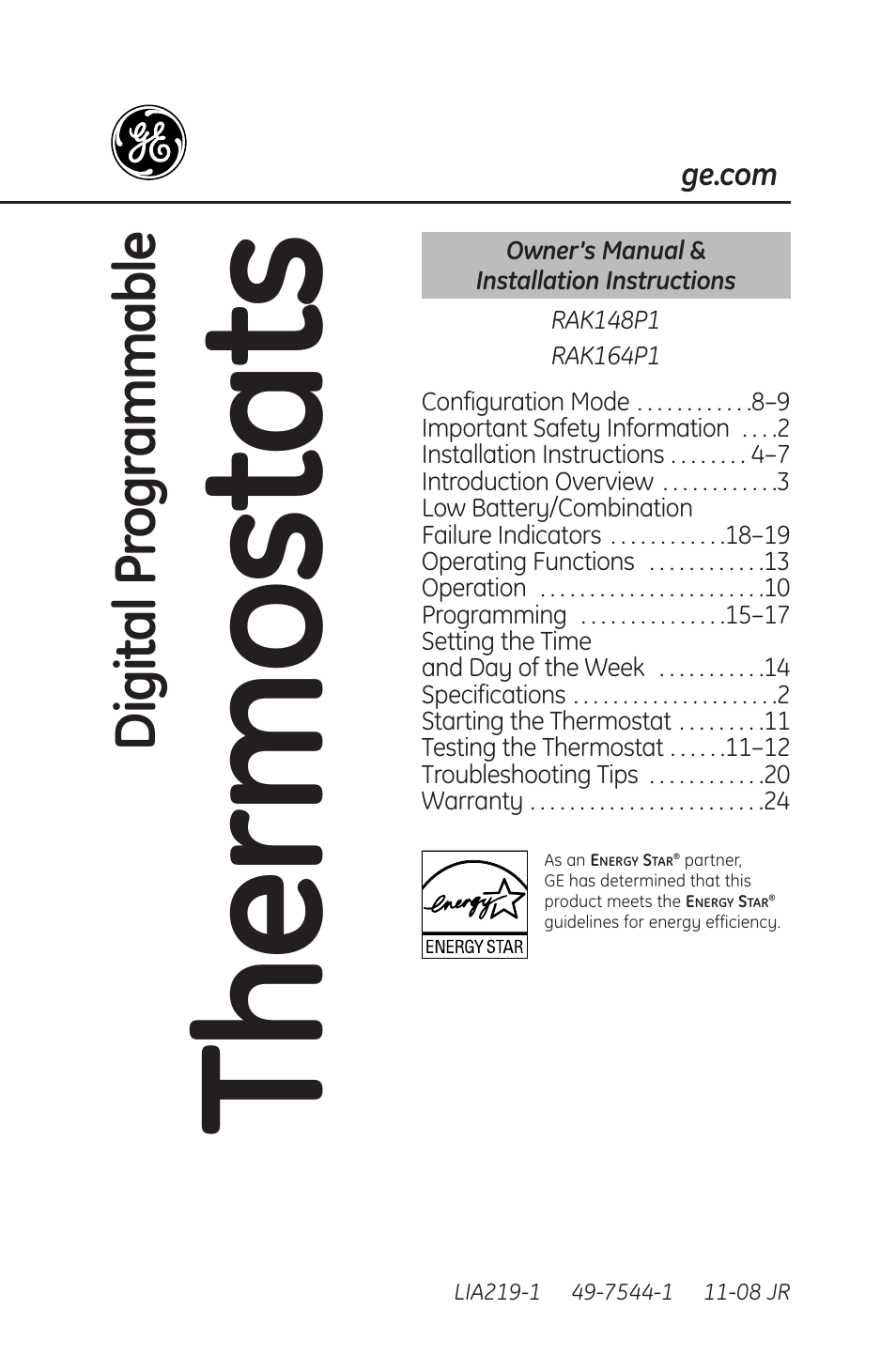 GE RAK148P1 User Manual | 24 pages