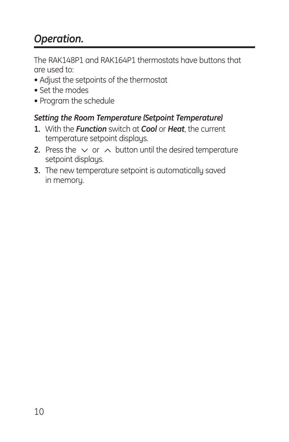 Operation | GE RAK148P1 User Manual | Page 10 / 24