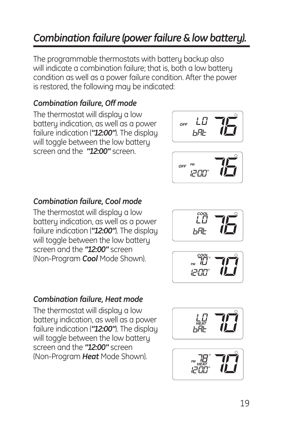 Combination failure (power failure & low battery) | GE RAK148P1 User Manual | Page 19 / 24