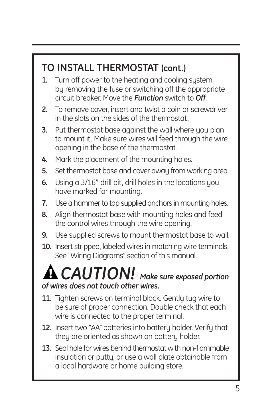 Caution | GE RAK148P1 User Manual | Page 5 / 24