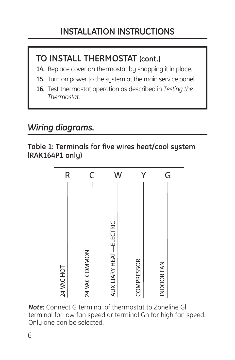 Installation instructions wiring diagrams | GE RAK148P1 User Manual | Page 6 / 24