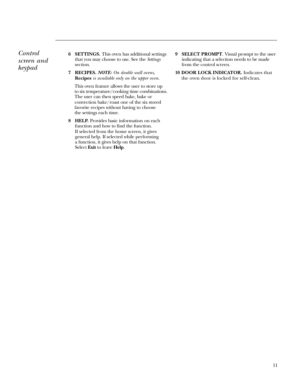 Control screen and keypad | GE ZET3038 User Manual | Page 11 / 48