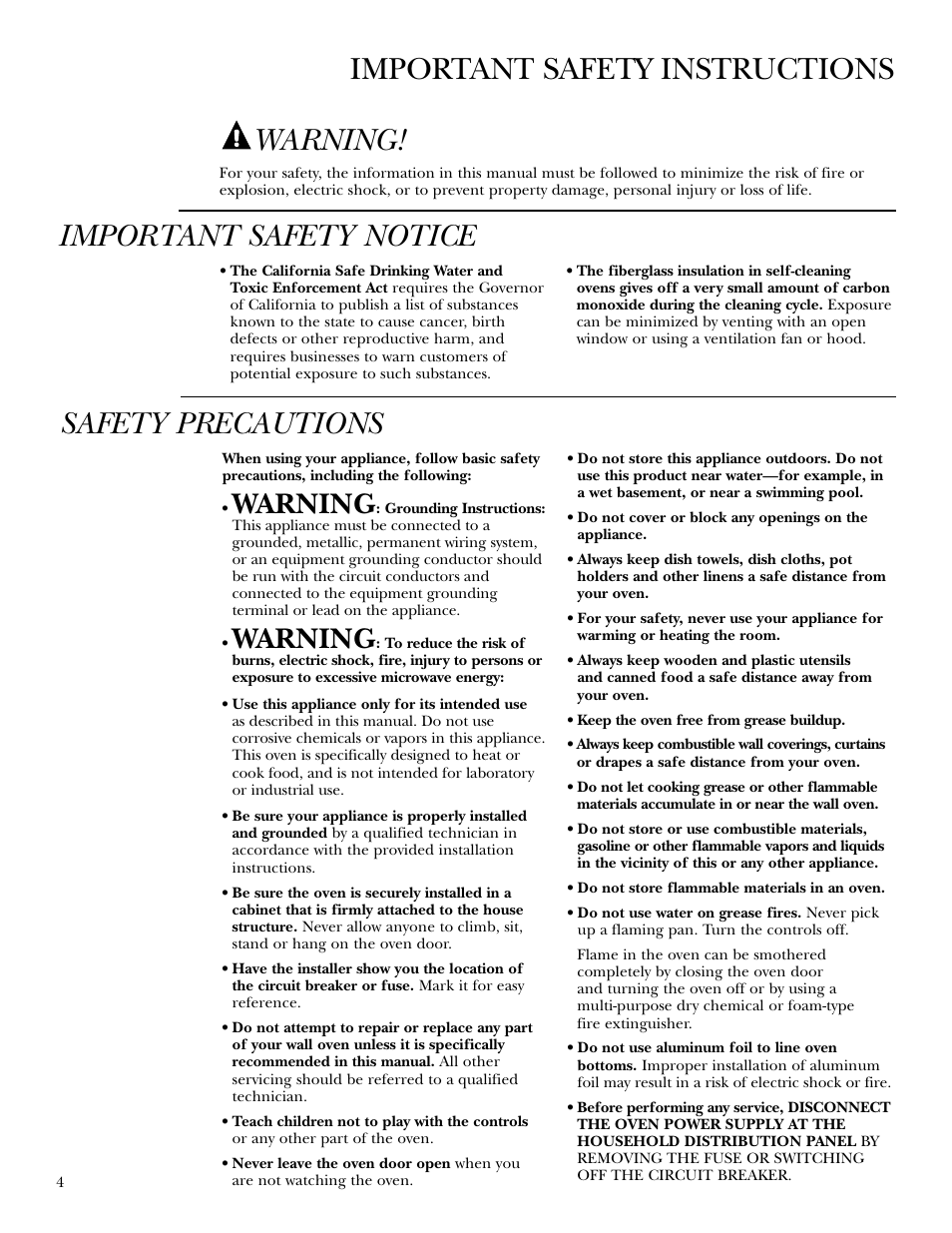 Safety instructions, Safety instructions –7, Important safety instructions safety precautions | Important safety notice, Warning | GE ZET3038 User Manual | Page 4 / 48