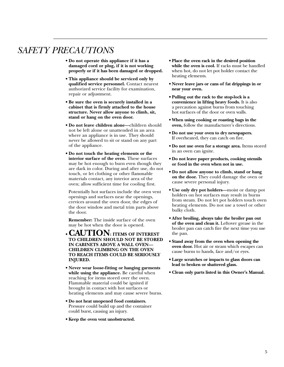 Safety precautions, Caution | GE ZET3038 User Manual | Page 5 / 48