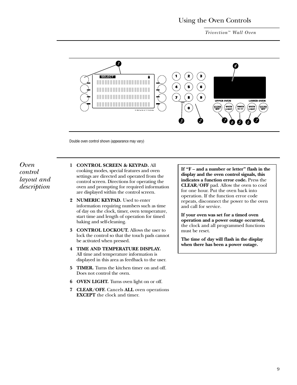 Controls, Controls –11, Using the oven controls | Oven control layout and description | GE ZET3038 User Manual | Page 9 / 48