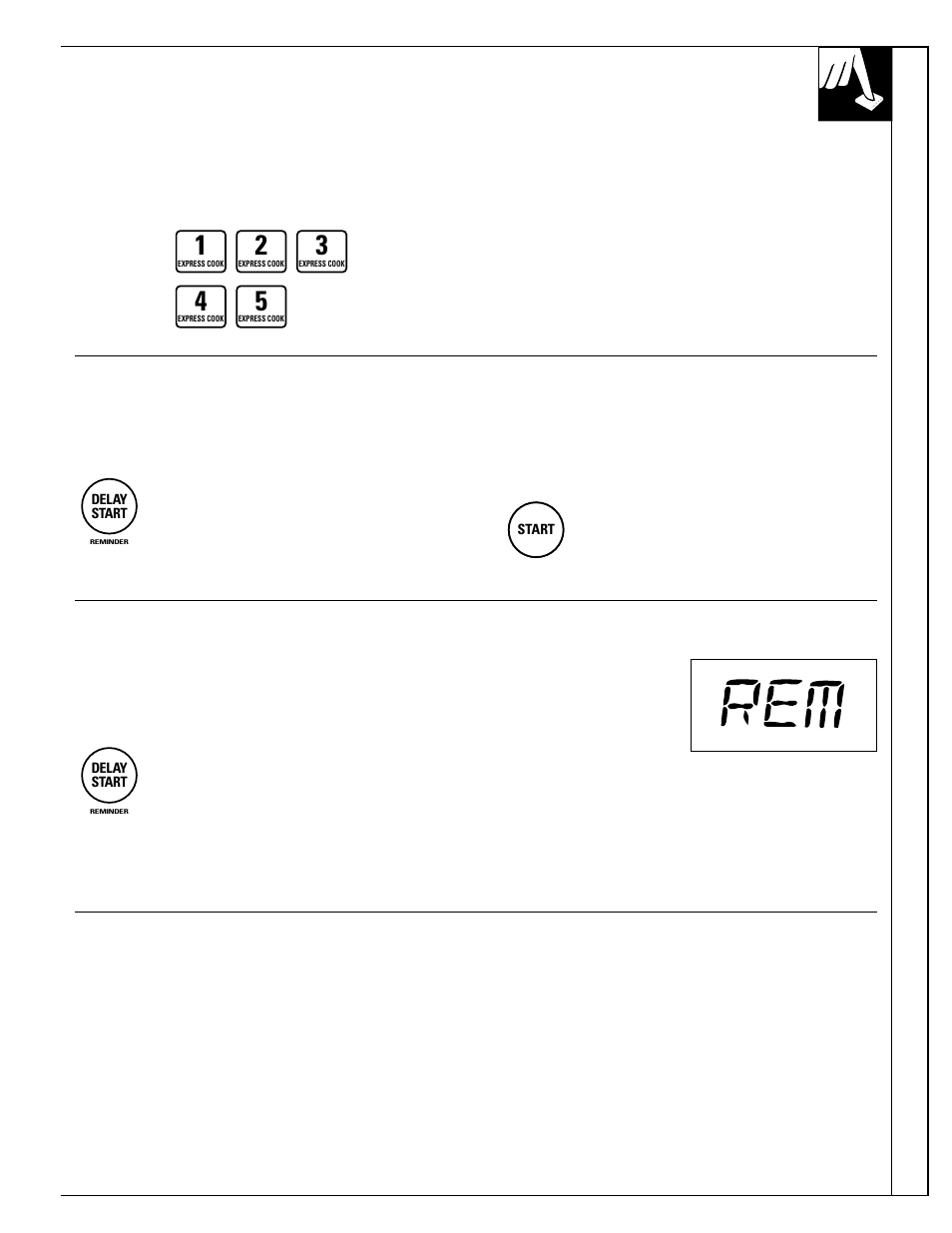 Add 30 seconds, Delay start/reminder, Cooking by t ime | GE 49-8627 User Manual | Page 15 / 36