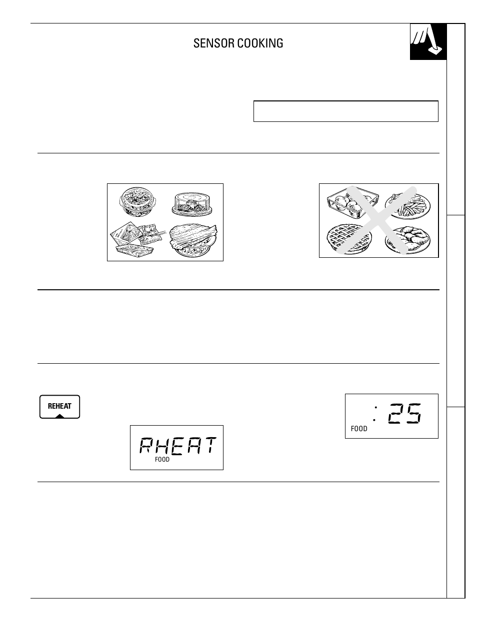 Reheat, Sensor cooking | GE 49-8627 User Manual | Page 21 / 36