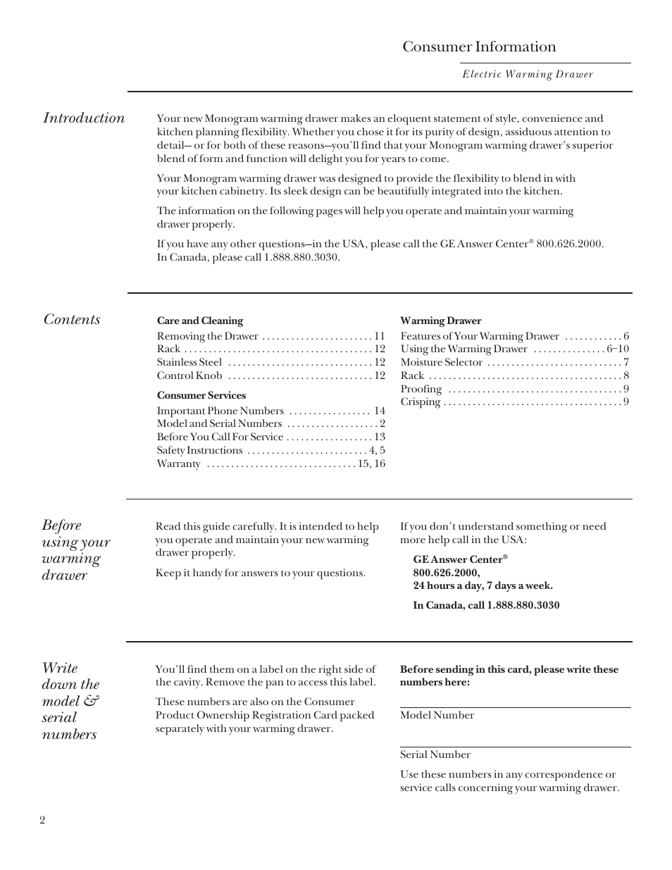 GE ZDK910 User Manual | Page 2 / 16