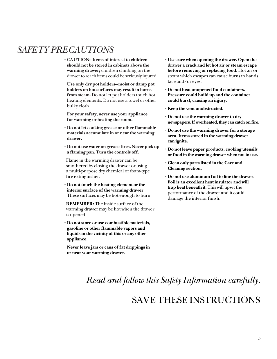 Safety precautions | GE ZDK910 User Manual | Page 5 / 16