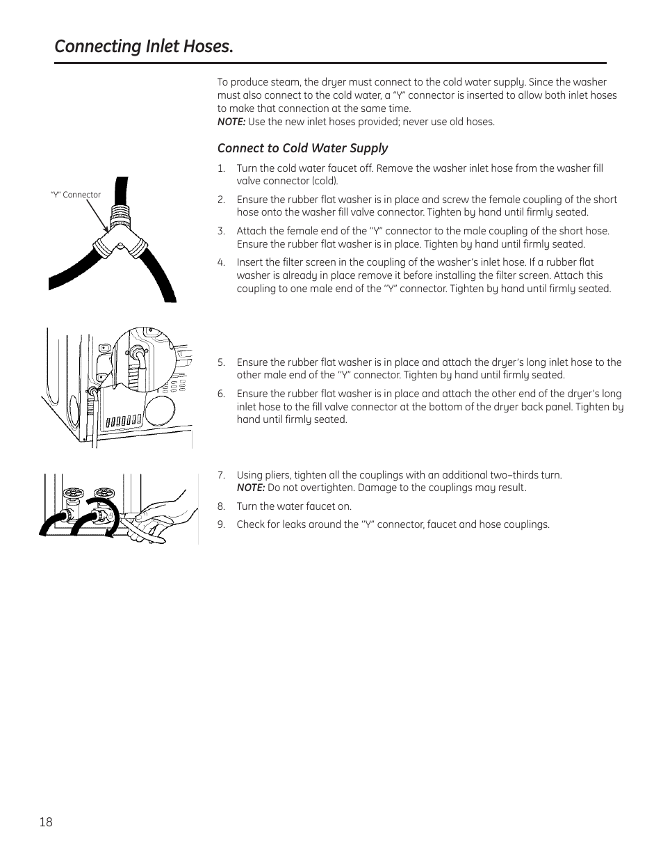 Connecting inlet hoses | GE 234D1050P001 User Manual | Page 18 / 56