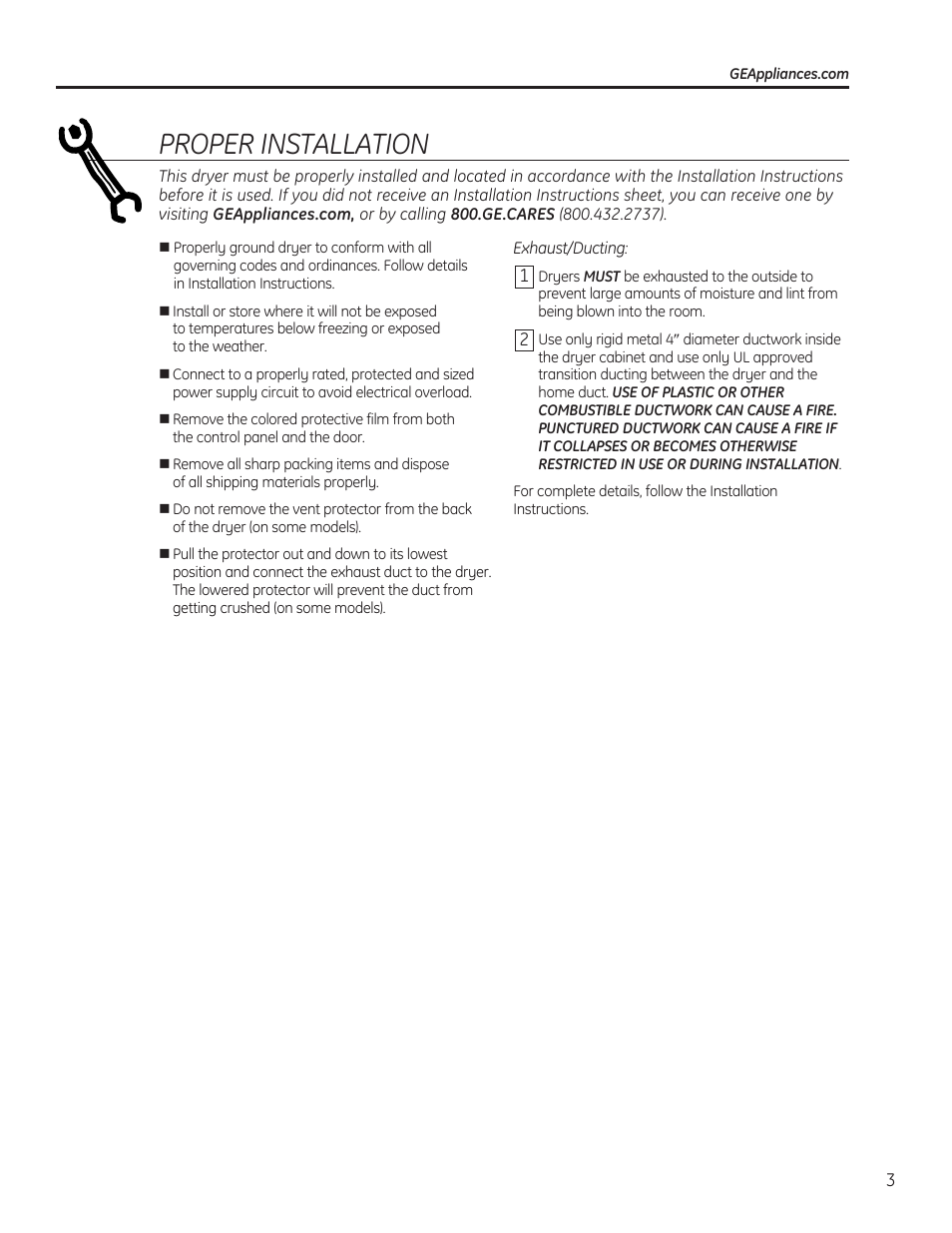 Proper installation | GE 234D1050P001 User Manual | Page 3 / 56