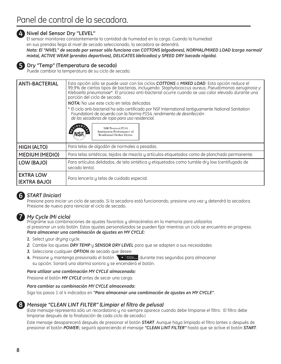 Panel de control de la secadora | GE 234D1050P001 User Manual | Page 36 / 56