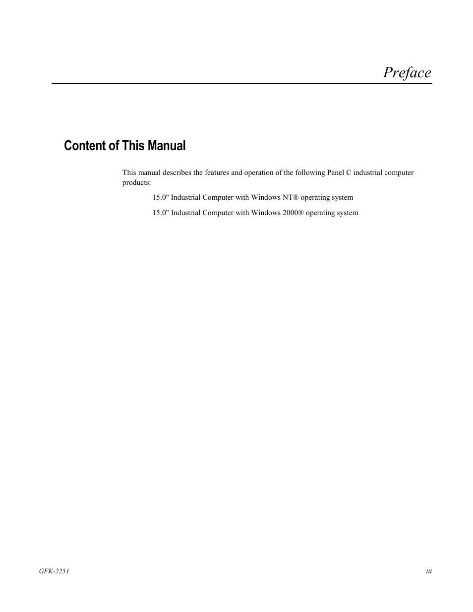 Preface, Content of this manual | GE Panel C GFK-2251 User Manual | Page 3 / 62