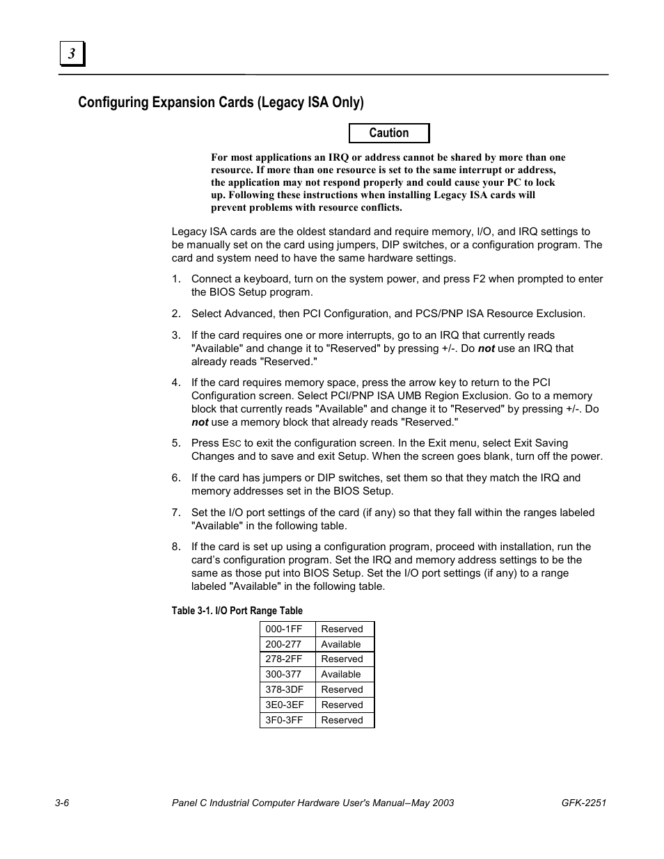 Configuring expansion cards (legacy isa only) | GE Panel C GFK-2251 User Manual | Page 30 / 62