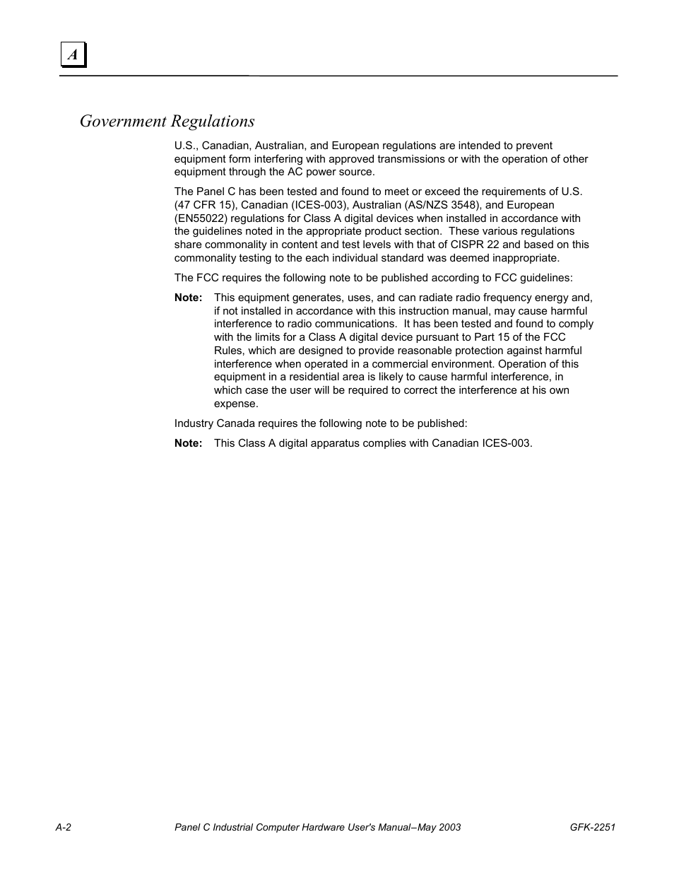 Government regulations | GE Panel C GFK-2251 User Manual | Page 58 / 62