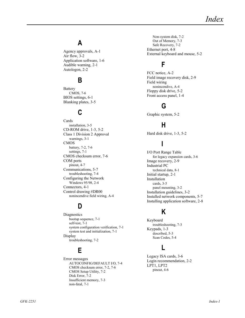 Index | GE Panel C GFK-2251 User Manual | Page 61 / 62