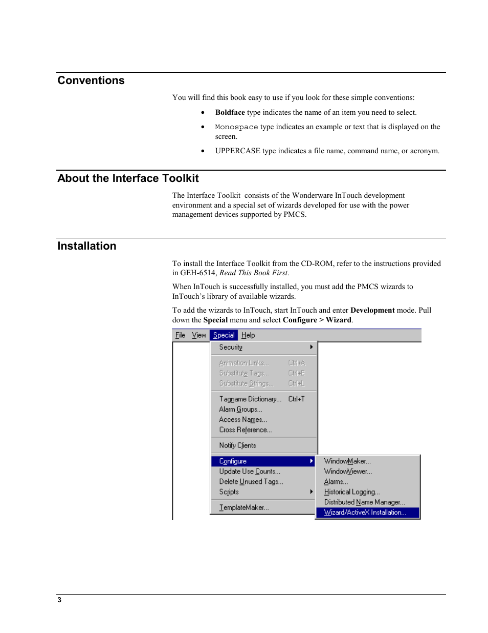 Conventions, About the interface toolkit, Installation | Onventions, Bout the, Nterface, Oolkit, Nstallation | GE EPM9450Q User Manual | Page 11 / 304