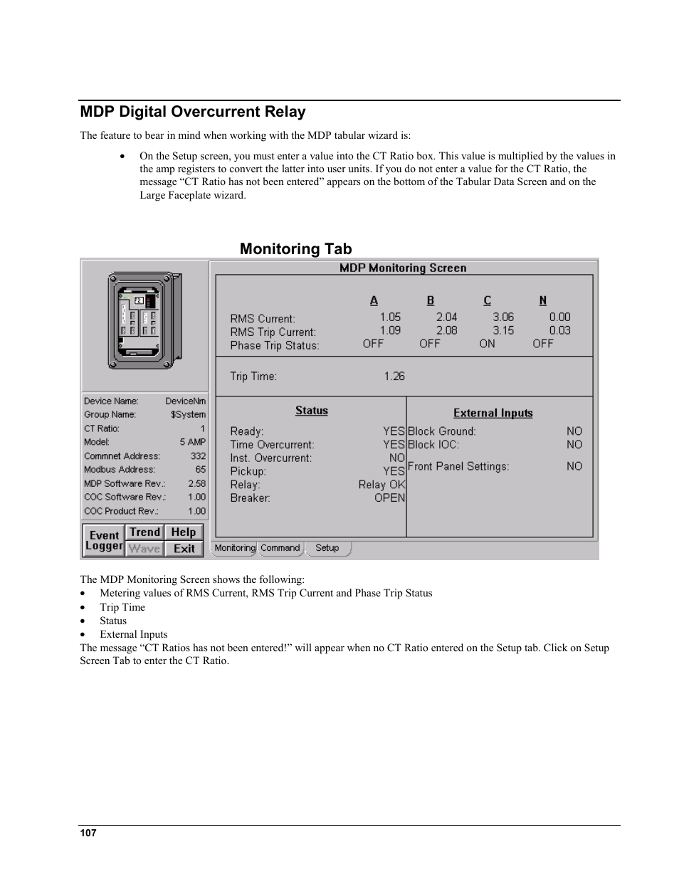 Mdp digital overcurrent relay, Monitoring tab, Mdp d | Igital, Vercurrent, Elay | GE EPM9450Q User Manual | Page 115 / 304