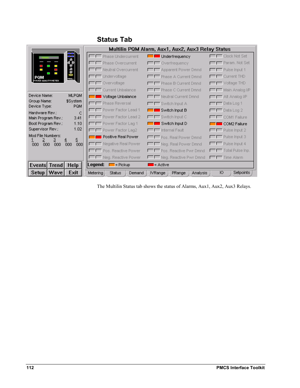Status tab | GE EPM9450Q User Manual | Page 120 / 304
