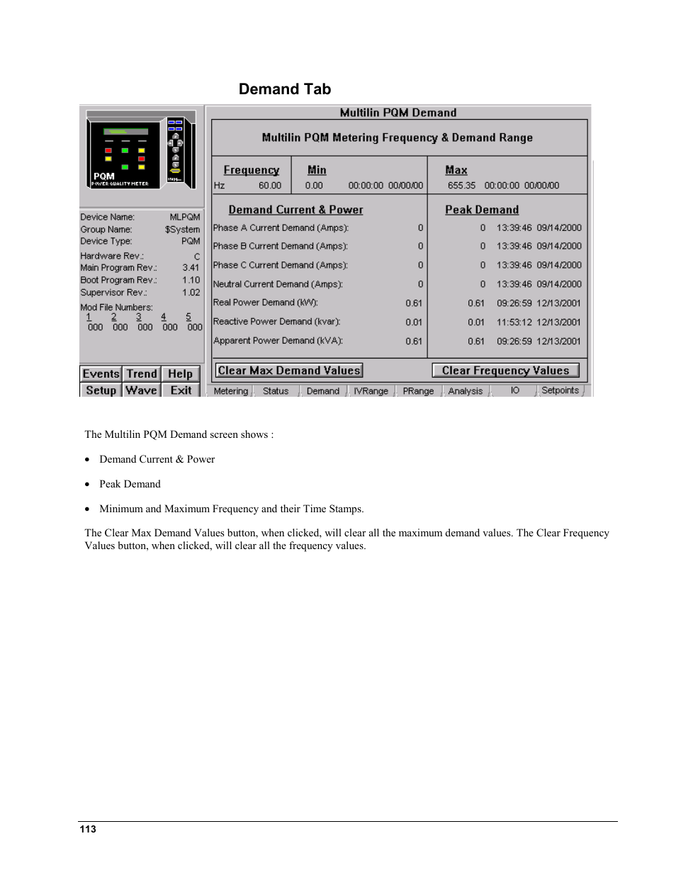 Demand tab | GE EPM9450Q User Manual | Page 121 / 304