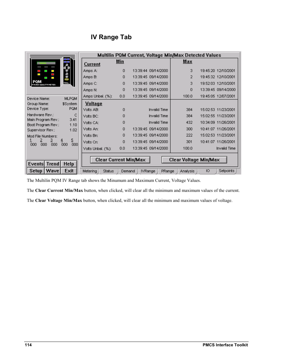 Iv range tab | GE EPM9450Q User Manual | Page 122 / 304