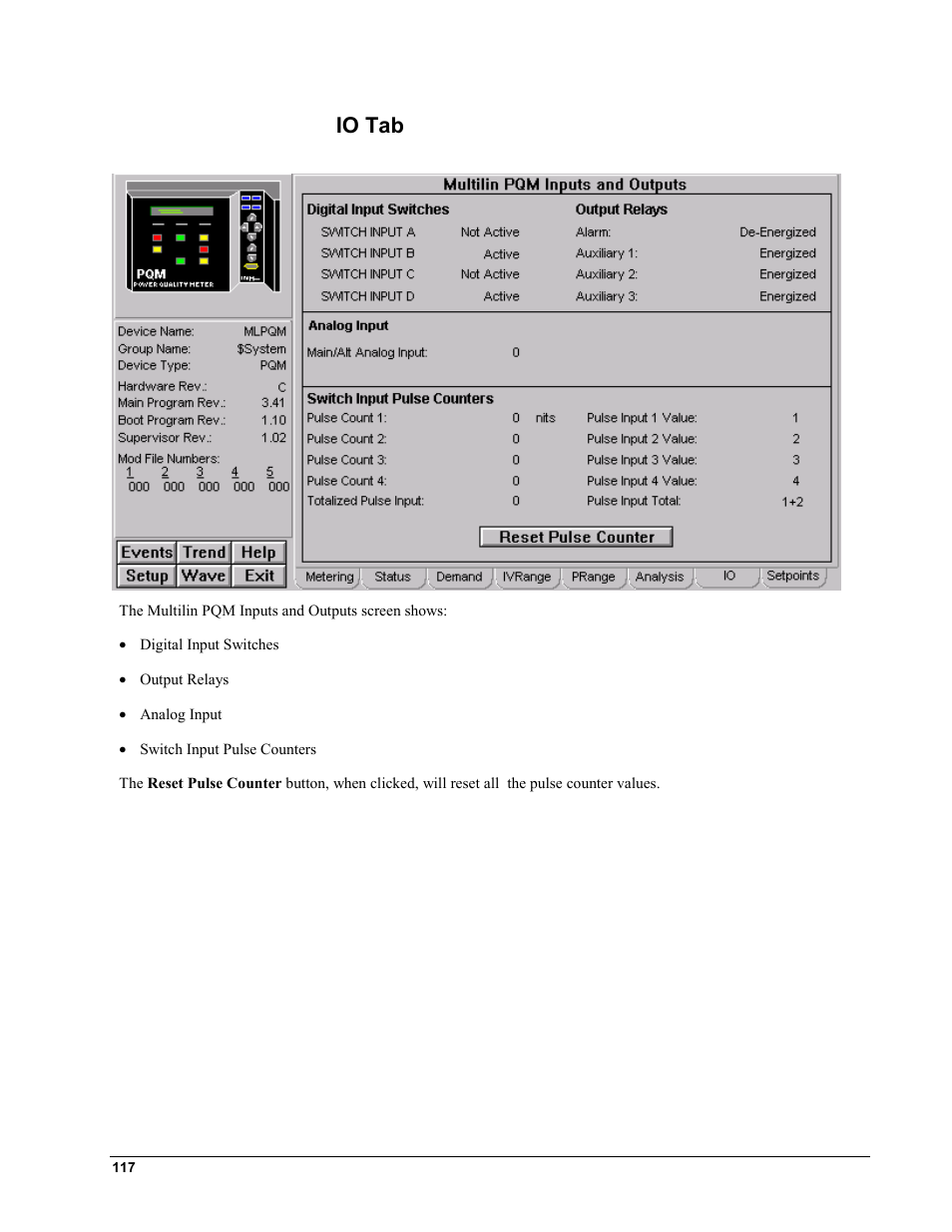 Io tab | GE EPM9450Q User Manual | Page 125 / 304