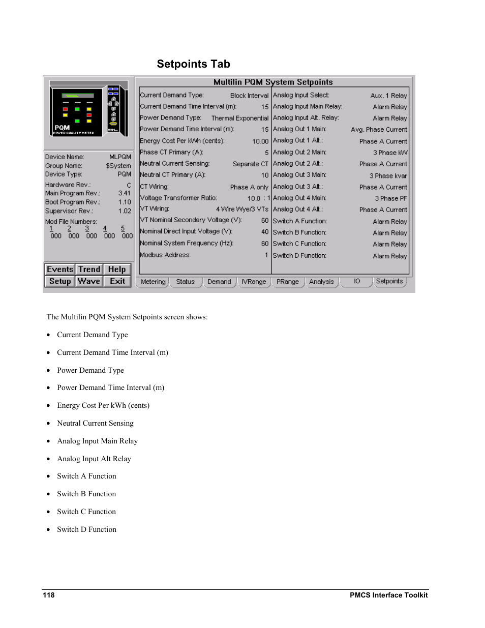 Setpoints tab | GE EPM9450Q User Manual | Page 126 / 304