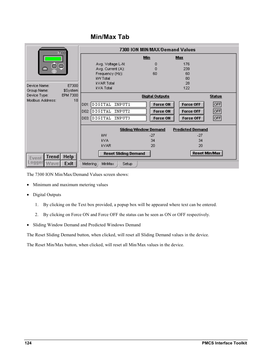 Min/max tab | GE EPM9450Q User Manual | Page 132 / 304
