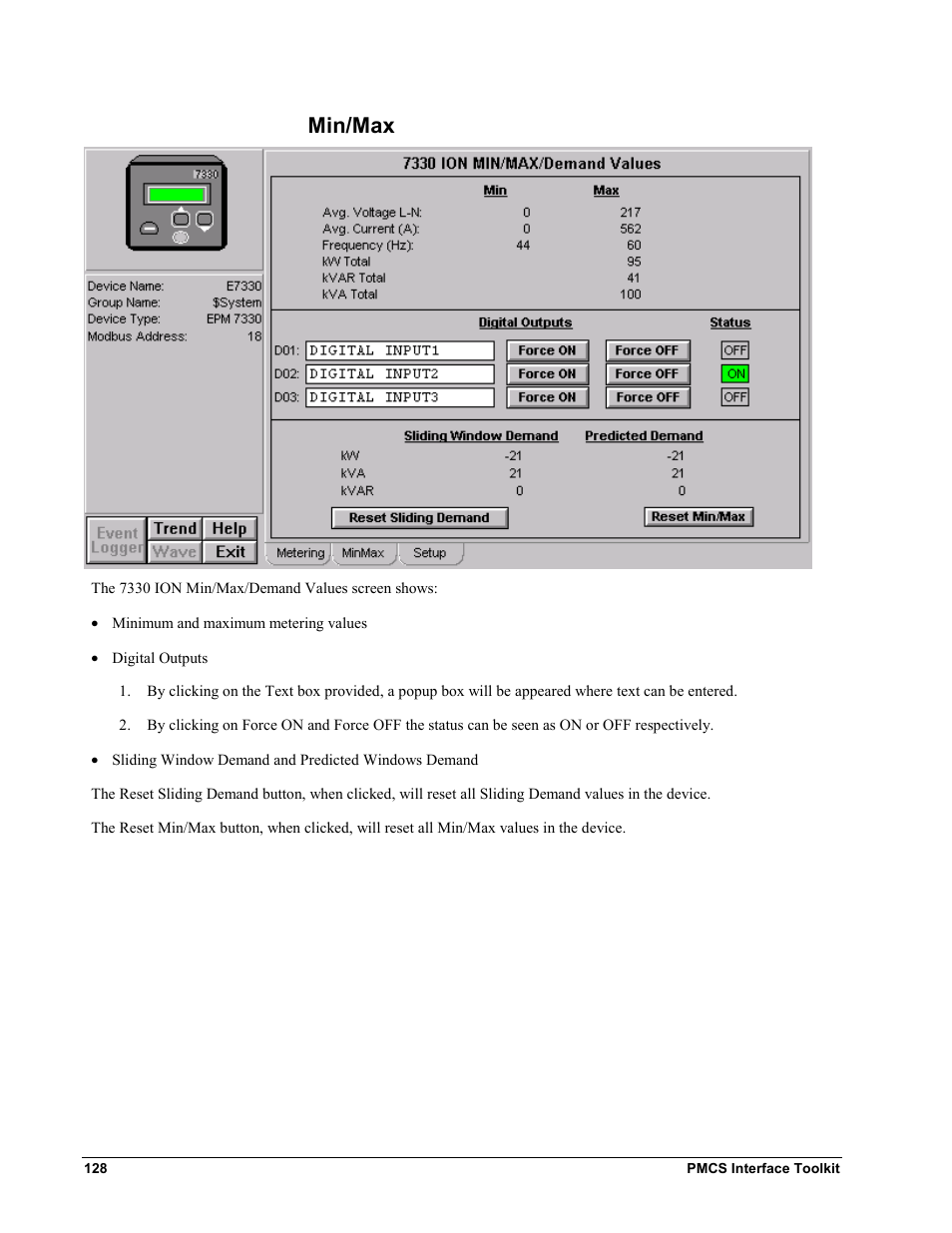 Min/max | GE EPM9450Q User Manual | Page 136 / 304